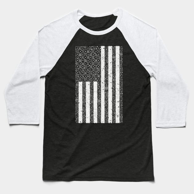 Distressed Black American Flag Circle Design Baseball T-Shirt by pbdotman